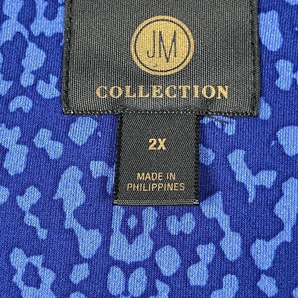 JM Collection Top Women Plus 2X Blue Kona Bloom Floral Rhinestones Sheer Sleeves - Picture 11 of 15